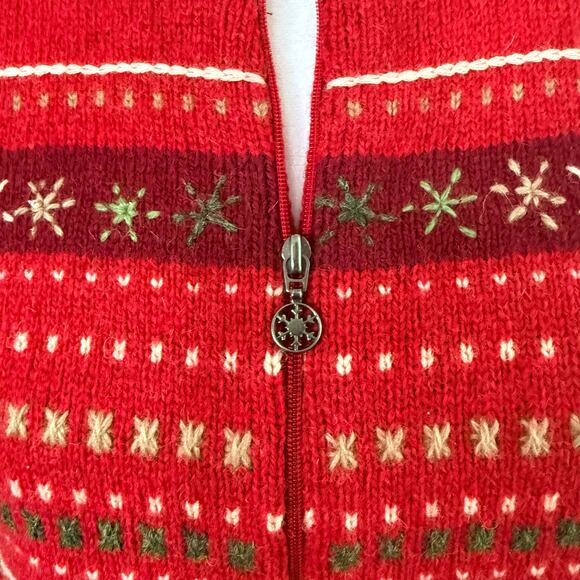 Woolrich Red Snowflake Wool Sweater Vest Zip Front Women’s 2XL ski lodge cozy - Picture 3 of 7